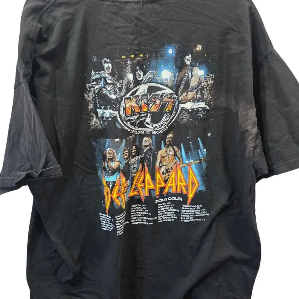 KISS Def Leppard 2014 Tour Band‎ Tee Black Graphic Rock T Shirt Oversize